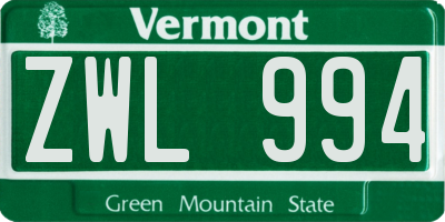 VT license plate ZWL994