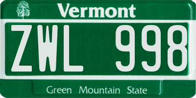 VT license plate ZWL998