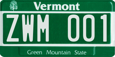 VT license plate ZWM001