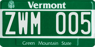 VT license plate ZWM005