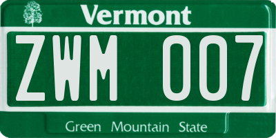 VT license plate ZWM007