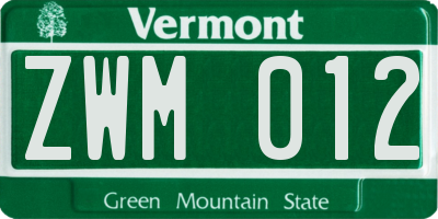 VT license plate ZWM012