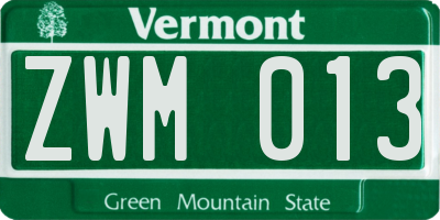 VT license plate ZWM013