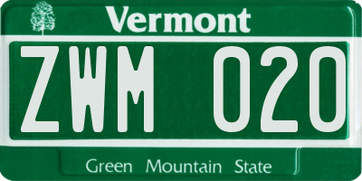 VT license plate ZWM020