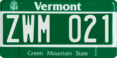 VT license plate ZWM021