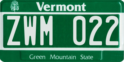 VT license plate ZWM022