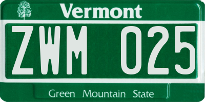 VT license plate ZWM025