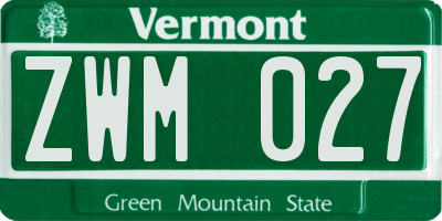VT license plate ZWM027