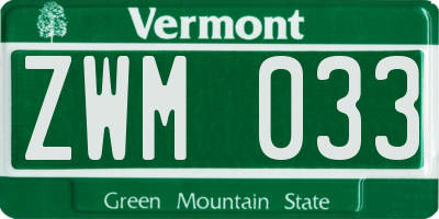 VT license plate ZWM033