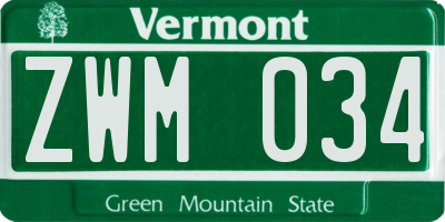 VT license plate ZWM034
