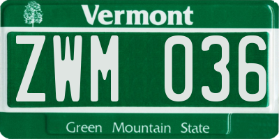 VT license plate ZWM036