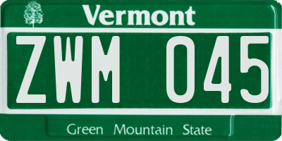 VT license plate ZWM045