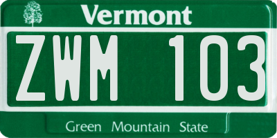 VT license plate ZWM103