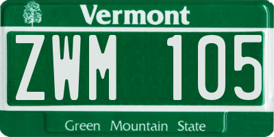 VT license plate ZWM105