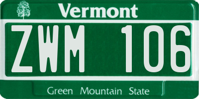 VT license plate ZWM106