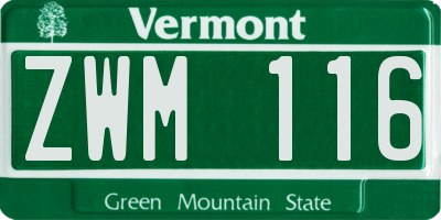 VT license plate ZWM116