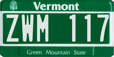 VT license plate ZWM117