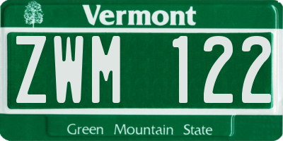 VT license plate ZWM122