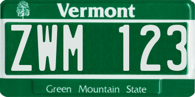 VT license plate ZWM123