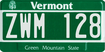 VT license plate ZWM128