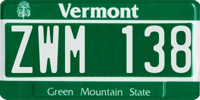 VT license plate ZWM138