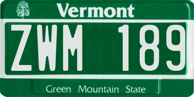 VT license plate ZWM189