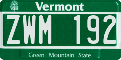 VT license plate ZWM192