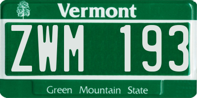 VT license plate ZWM193