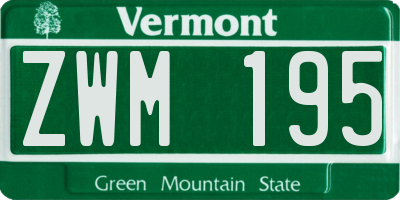 VT license plate ZWM195