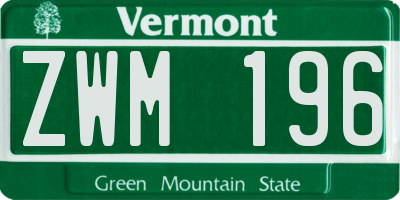 VT license plate ZWM196