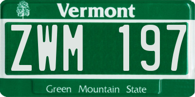 VT license plate ZWM197