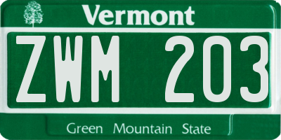 VT license plate ZWM203