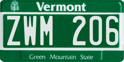 VT license plate ZWM206