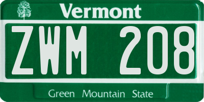 VT license plate ZWM208