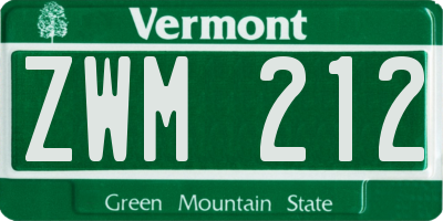 VT license plate ZWM212