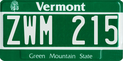 VT license plate ZWM215