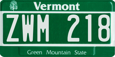 VT license plate ZWM218