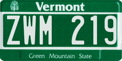 VT license plate ZWM219