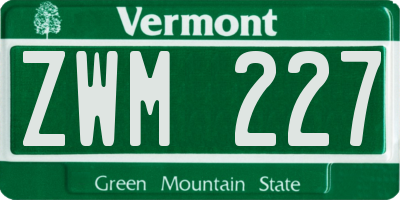 VT license plate ZWM227