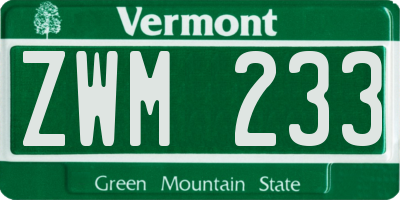 VT license plate ZWM233