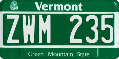 VT license plate ZWM235