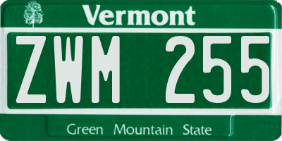 VT license plate ZWM255