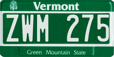 VT license plate ZWM275