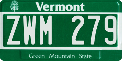 VT license plate ZWM279