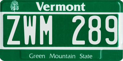 VT license plate ZWM289
