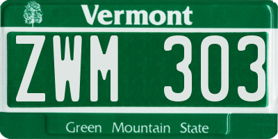 VT license plate ZWM303