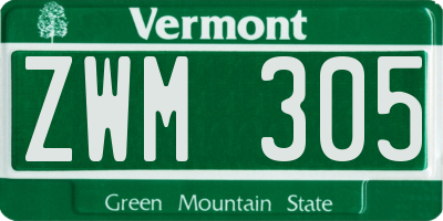 VT license plate ZWM305