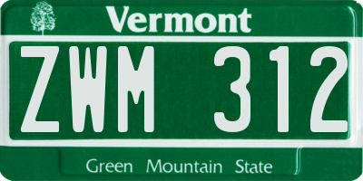 VT license plate ZWM312