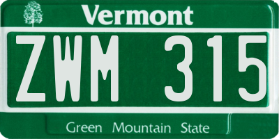 VT license plate ZWM315