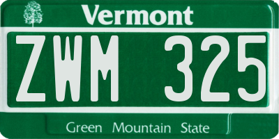 VT license plate ZWM325